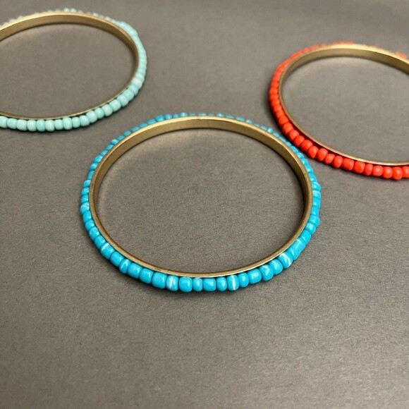 Blue Orange Beaded Beads Gold-tone Fashion Bangle Bracelets Lot of 3 NWOT - Picture 4 of 8